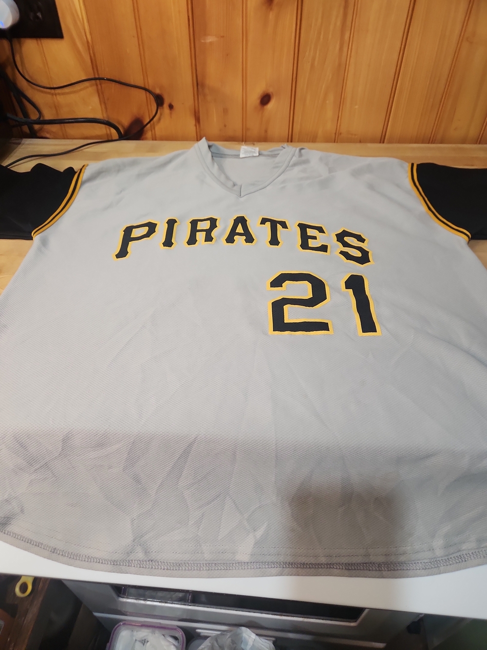 Pirates #21 Men’s Grey and Black Baseball JerseySizeXL